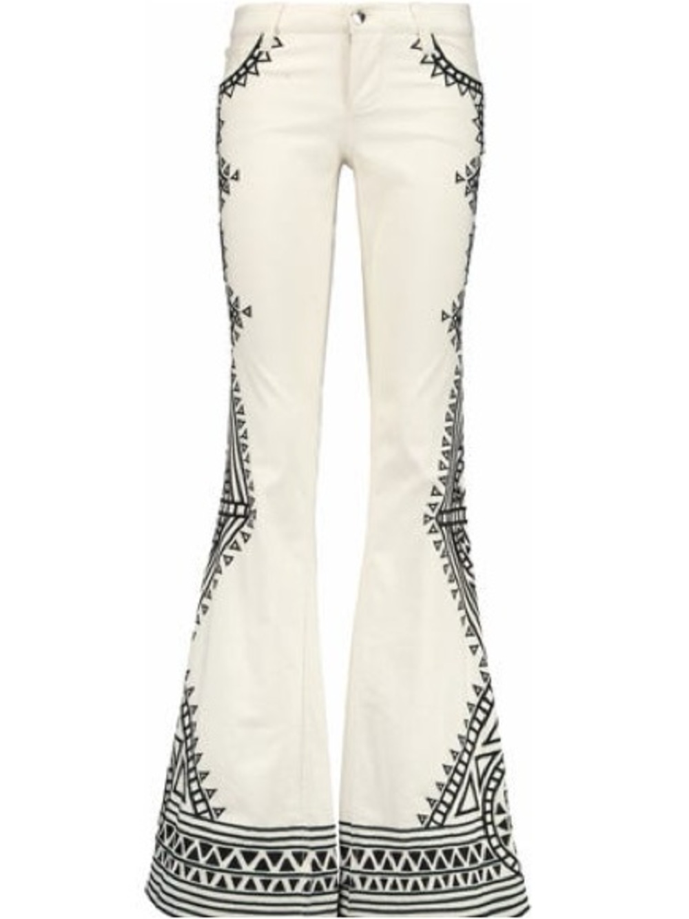 Alice + Olivia Embroidered Flared White Cream Black Ryley Low Jeans Size 26